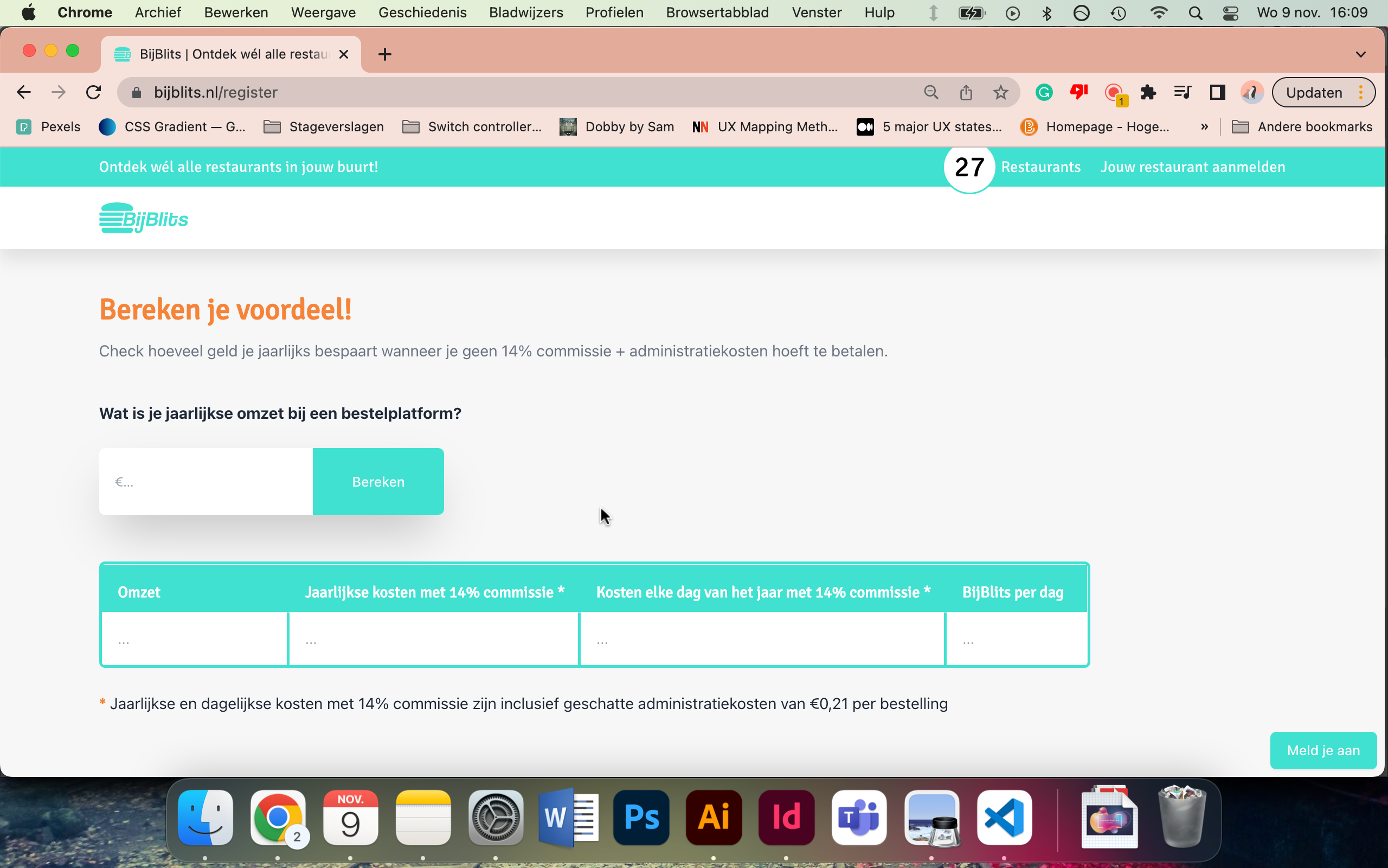 screenshot van de calculator