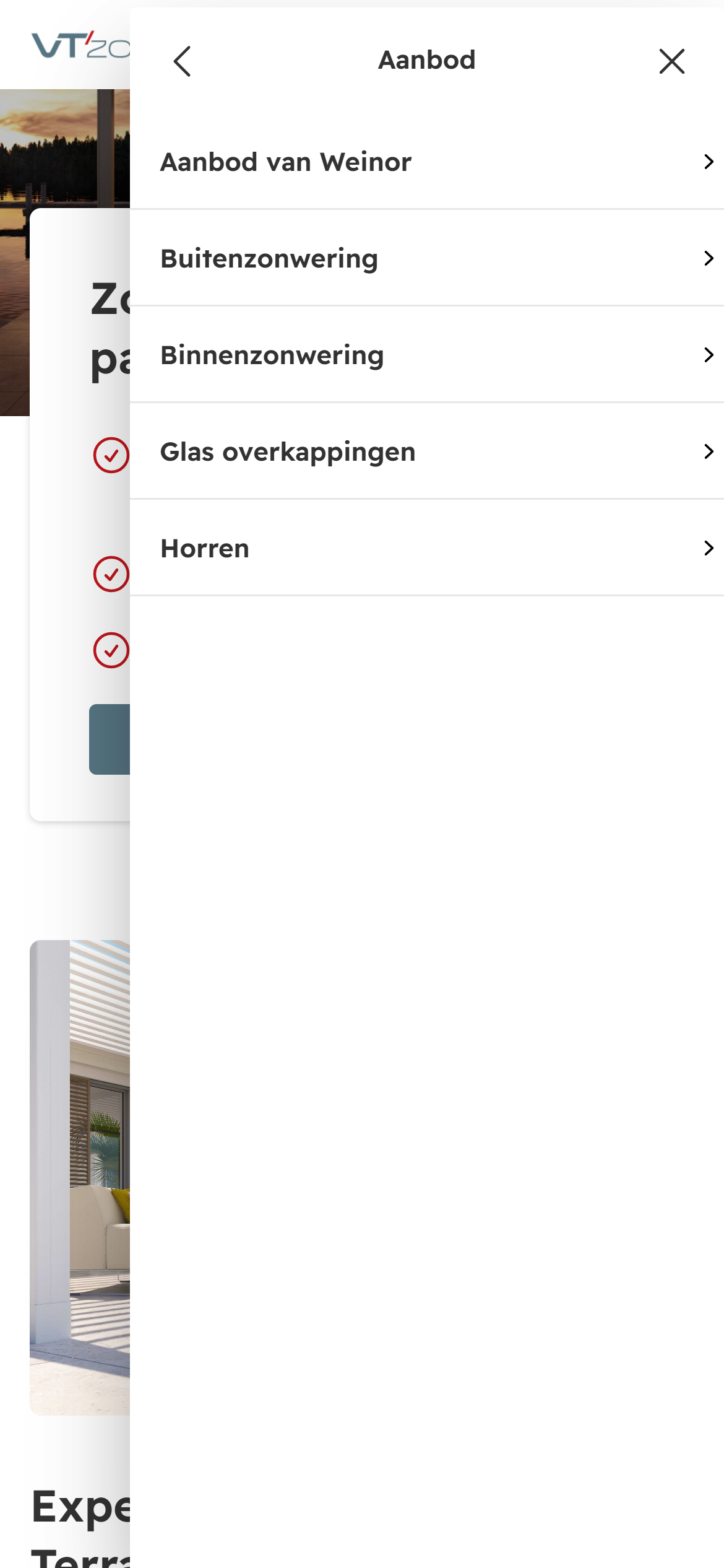 screenshot van hamburgermenu