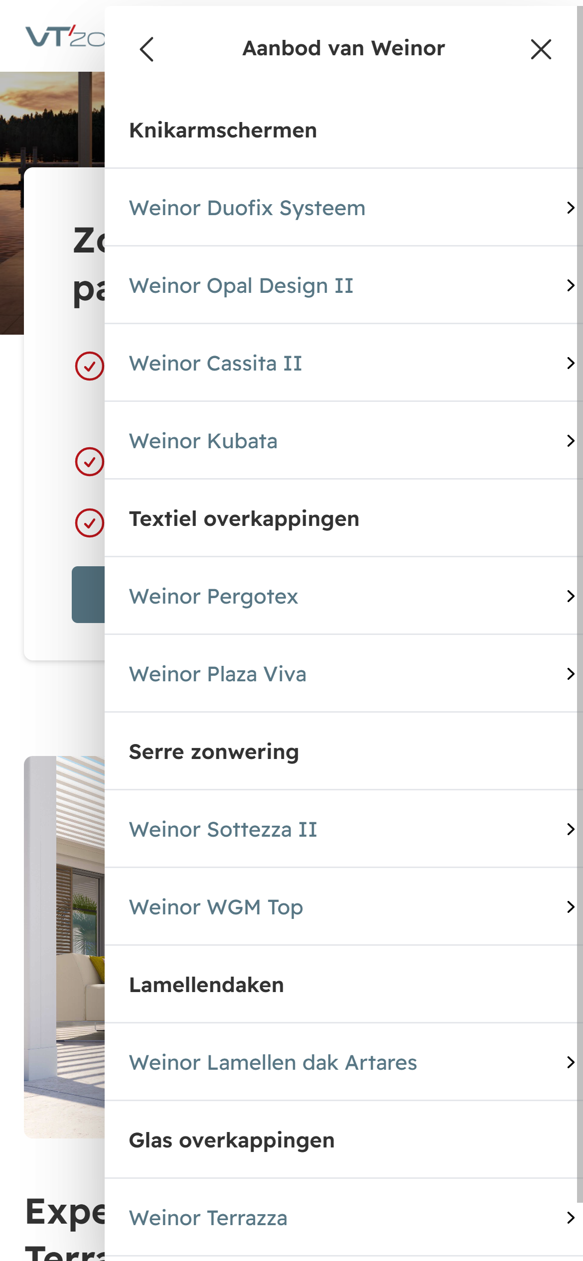 screenshot van hamburgermenu